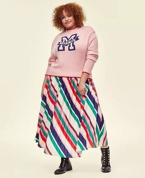 Minnie Mouse Majorette Women’s Sz 2X 2PC Pink Sweater And Midi Striped Skirt